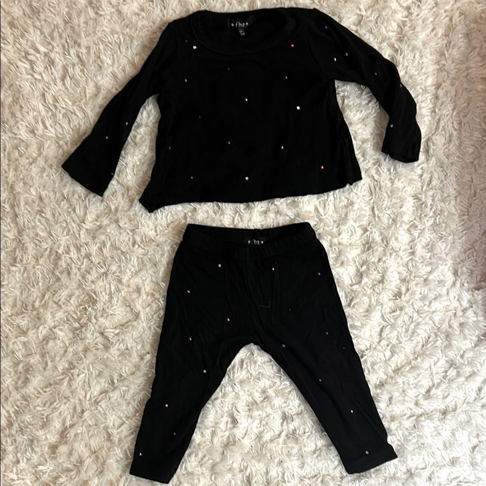 Flowers By Zoe/FBZ 18 Month Black with Rainbow Rhinestone Set